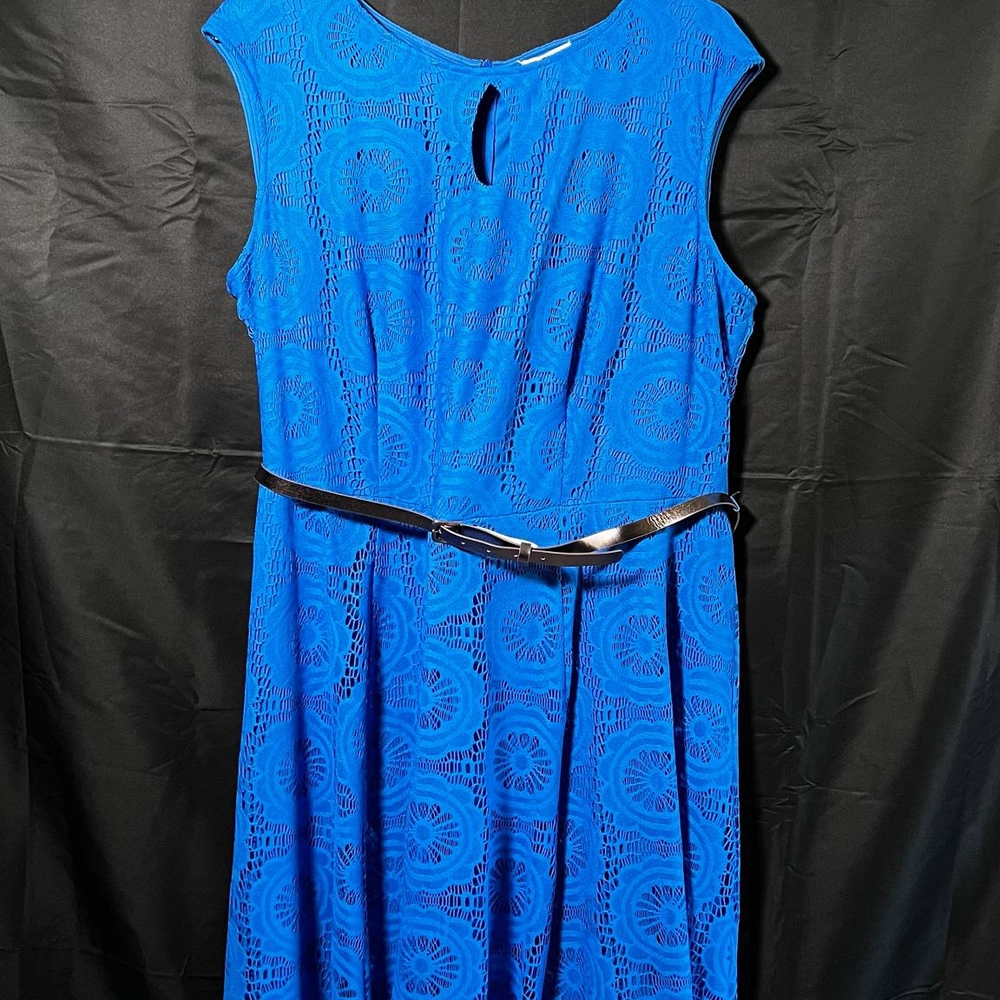 London Times Vibrant Blue Lace Midi Dress